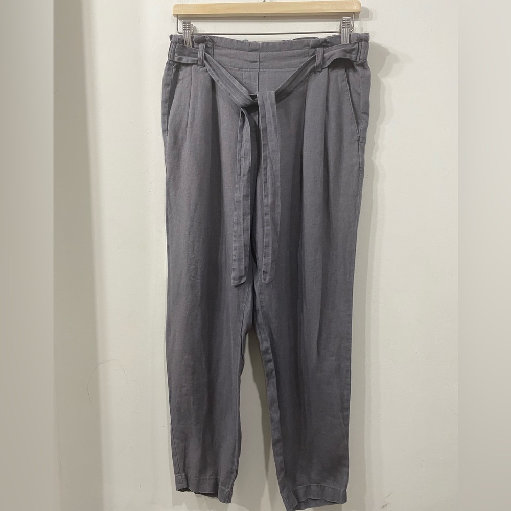 Ellen Tracy Linen Comfy Tapered Leg Pant High Waist in Mid Grey Oversized Size S